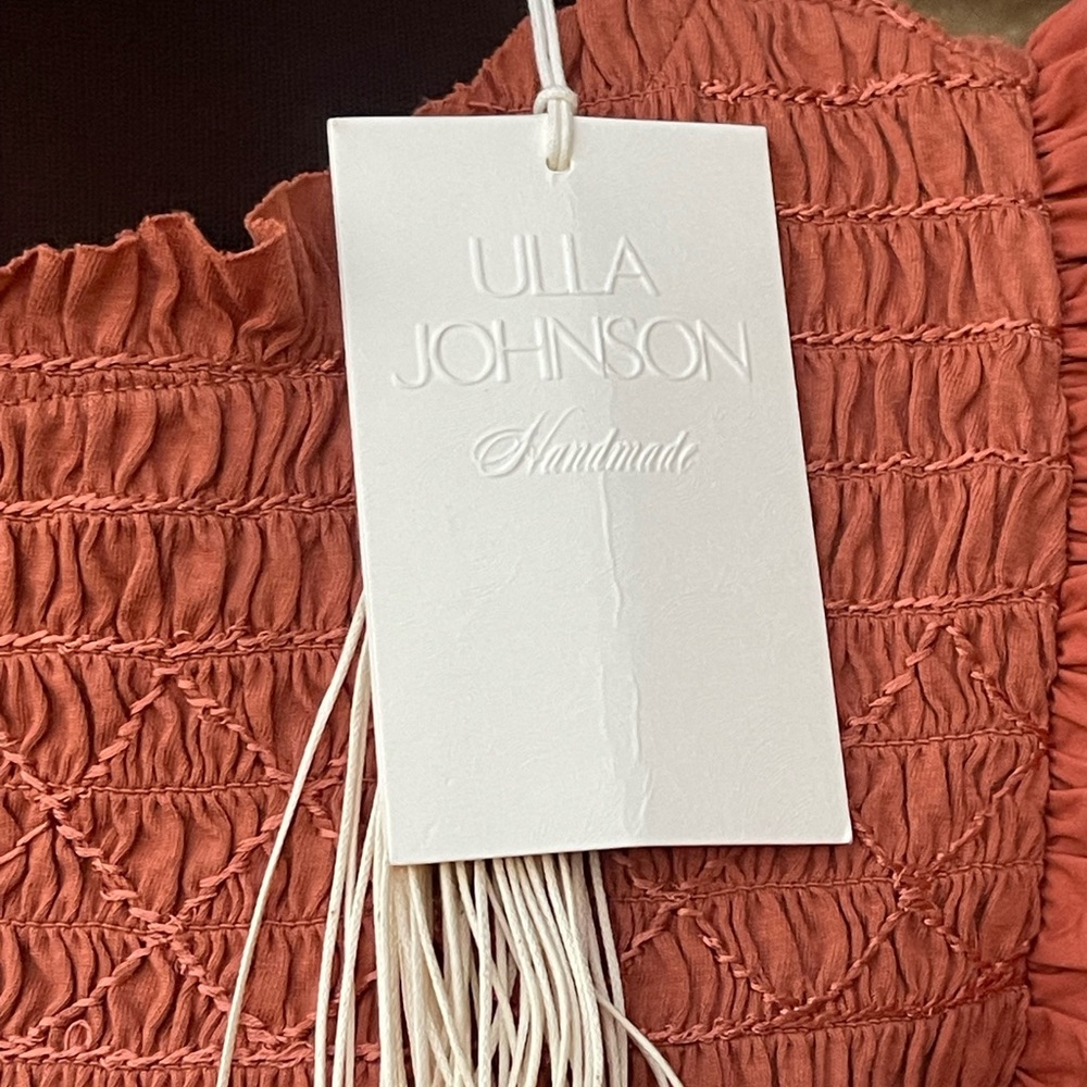 ULLA JOHNSON Madeline ruffled smocked cotton-jersey midi dress size 8 - Picture 9 of 11